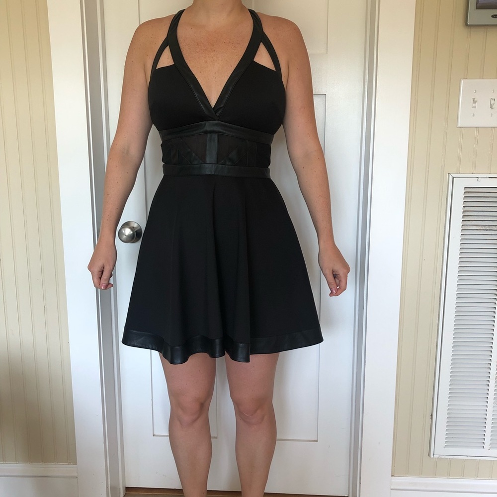 Bebe black leather/mesh dress